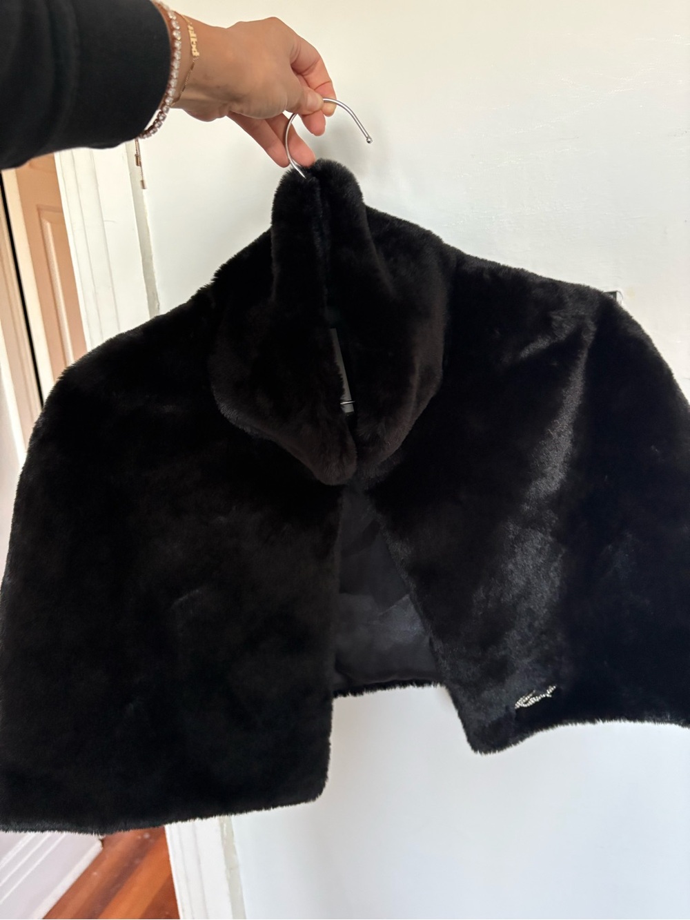 Karl Lagerfeld Black Faux Fur Capelet